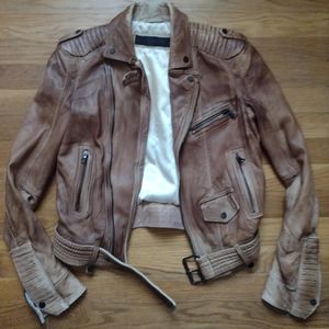 Zara distressed leather moto jacket